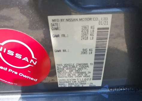 2021 Nissan Altima Sr Fwd z USA, uszkodzony, nr VIN 1N4BL4CV2MN351022